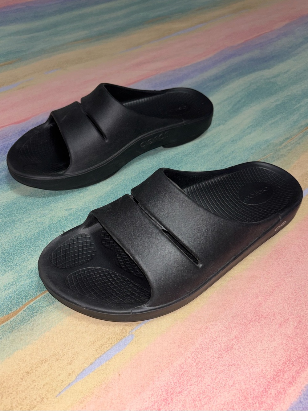 Oofos OOAhh Unisex Recovery Slide Shoe Black size men’s 10 / women’s 12